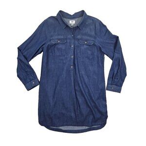 Old Navy Women's Blue Long Sleeve Chambray Shirt Dress Size Large Quiet Luxury